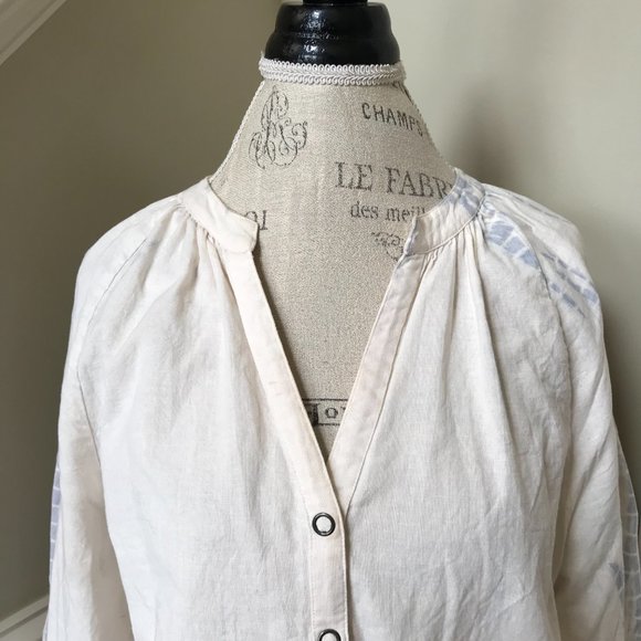 Apiece Apart Mitte Blouse Top Shirt Womens Medium Ivory Blue Button Down Tie Dye - Picture 4 of 11